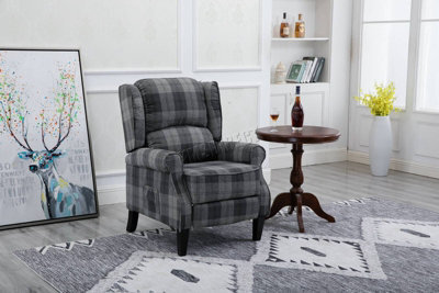 Westwood Grey Check Vintage Armchair Sofa Recliner Lounge Fabric Tub Chair Seat Home - image 1