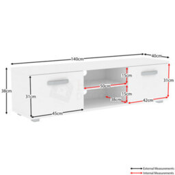 Lassic Vida Designs Cosmo White 2 Door Tv Unit 140Cm Sideboard Cabinet - thumbnail 2