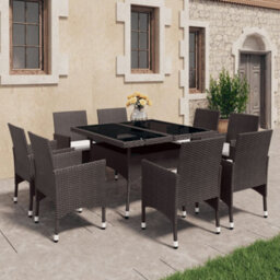 Berkfield 9 Piece Garden Dining Set Poly Rattan And Tempered Glass Brown