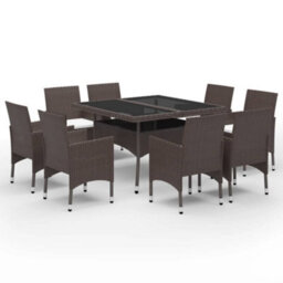 Berkfield 9 Piece Garden Dining Set Poly Rattan And Tempered Glass Brown - thumbnail 2