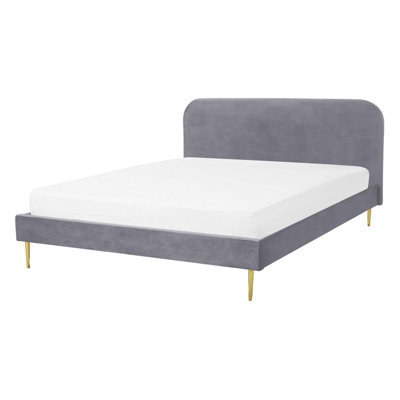 Beliani Bed Velvet Flayat 140 X 200 Cm (Eu Double) Grey - image 1