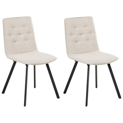 Beliani Set Of 2 Dining Chairs Carver Fabric Beige - image 1