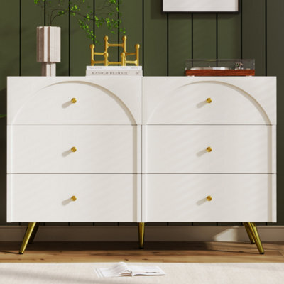 Abrihome Sideboard Cabinet For Living Room, Chest Of Drawers With 6 Drawers, Cream White, 40D X 120W X 85H Cm - image 1