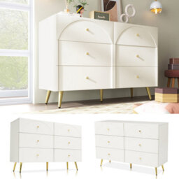 Abrihome Sideboard Cabinet For Living Room, Chest Of Drawers With 6 Drawers, Cream White, 40D X 120W X 85H Cm - thumbnail 5