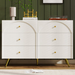 Abrihome Sideboard Cabinet For Living Room, Chest Of Drawers With 6 Drawers, Cream White, 40D X 120W X 85H Cm - thumbnail 1