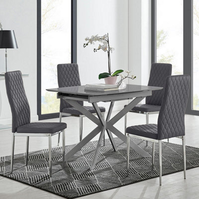 Furniturebox Uk Lira 100Cm Grey Metal Extending Dining Table & 4 Grey Velvet Milan Chairs - image 1