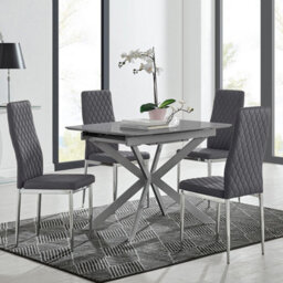 Furniturebox Uk Lira 100Cm Grey Metal Extending Dining Table & 4 Grey Velvet Milan Chairs - thumbnail 1