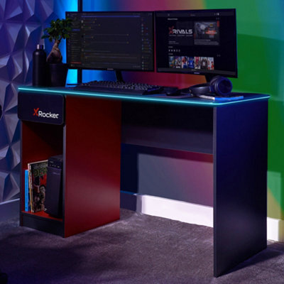 X Rocker Carbon-Tek 120Cm Led Gaming Desk With Wireless Charging - Grey / Red Rgb - image 1