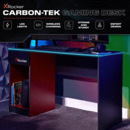 X Rocker Carbon-Tek 120Cm Led Gaming Desk With Wireless Charging - Grey / Red Rgb - thumbnail 2