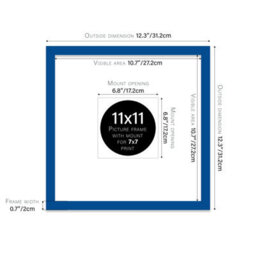 "11X11"" Blue Picture Frame - 11X11"" Square Frame With 7X7"" Mount For 11X11""/7X7"" Pictures Art Deco Style Room Decor, 1 Pack" - thumbnail 2