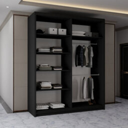 Sliding Wardrobes 4 u LTD Sliding Wardrobes 4U Evora Modern Sliding Mirror Door Wardrobe With Shelves & Rails In White, Black & Grey (Black, 180Cm) - thumbnail 3