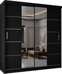 Sliding Wardrobes 4 u LTD Sliding Wardrobes 4U Evora Modern Sliding Mirror Door Wardrobe With Shelves & Rails In White, Black & Grey (Black, 180Cm) - thumbnail 2
