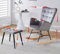 Kosy Koala Rocking Chair Recliner Lounge With Footstool Grey Velvet Sofa Living Room Furniture - thumbnail 5