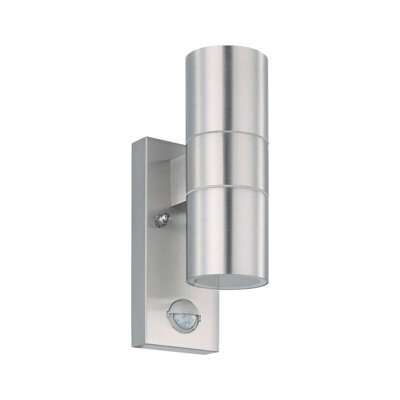 Ip44 Outdoor Wall Light With Pir Motion Sensor - Stainless Steel 2 X 3W Gu10 Bulb - image 1