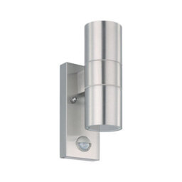 Ip44 Outdoor Wall Light With Pir Motion Sensor - Stainless Steel 2 X 3W Gu10 Bulb - thumbnail 1