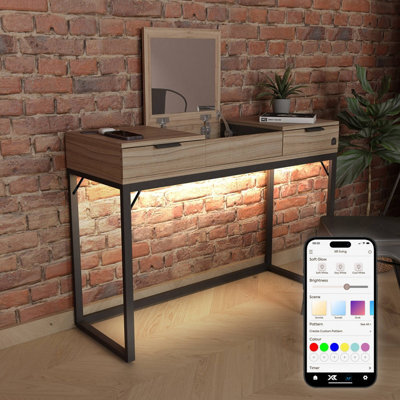 X Rocker Xr Living Denver Dressing Table With Mirror, Wireless Charging And App Controlled Led Lights - Oak / Black - image 1