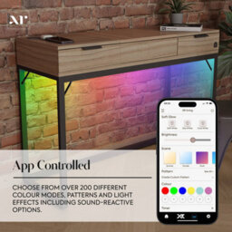 X Rocker Xr Living Denver Dressing Table With Mirror, Wireless Charging And App Controlled Led Lights - Oak / Black - thumbnail 3