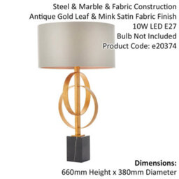 2 Pack Antique Gold Table Lamp & Mink Satin Shade - Black Marble Base Desk Light - thumbnail 2