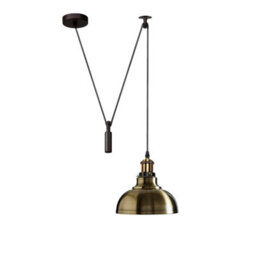 Green Brass Industrial Pulley Pendant Light Rustic Farmhouse Style Hanging Lamp With Adjustable 195Cm Height For Kitchen Island - thumbnail 1