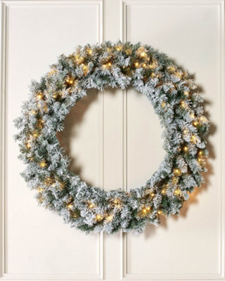 Werchristmas 1 M Pre-Lit Snow-Flocked Majestic Artificial Christmas Wreath, 100 Warm White Leds - image 1