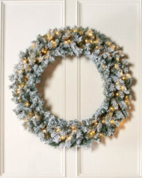 Werchristmas 1 M Pre-Lit Snow-Flocked Majestic Artificial Christmas Wreath, 100 Warm White Leds - thumbnail 1