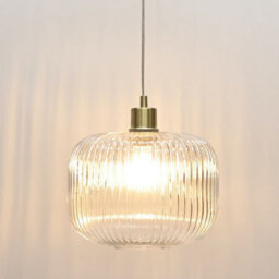 First Choice Lighting Batley Large - Clear Ribbed Glass With Satin Brass Pendant Fitting - thumbnail 5