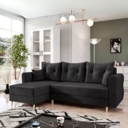 Zako L Corner Sofa Bed With Storage Reversible Left Right Chaise Compact Pull Out Guest Bed Black - thumbnail 1