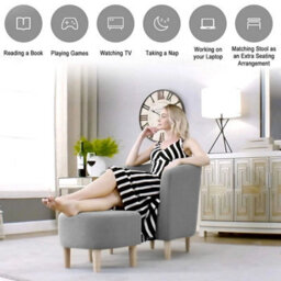 Grey Single Sofa With Ottoman Living Room Accent Tub Chair Bucket Sofa Chair Armchair W/ Footstool For Bedroom - thumbnail 4