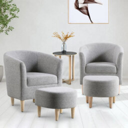 Grey Single Sofa With Ottoman Living Room Accent Tub Chair Bucket Sofa Chair Armchair W/ Footstool For Bedroom - thumbnail 6