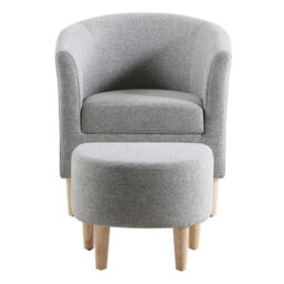 Grey Single Sofa With Ottoman Living Room Accent Tub Chair Bucket Sofa Chair Armchair W/ Footstool For Bedroom - thumbnail 1