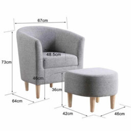 Grey Single Sofa With Ottoman Living Room Accent Tub Chair Bucket Sofa Chair Armchair W/ Footstool For Bedroom - thumbnail 2