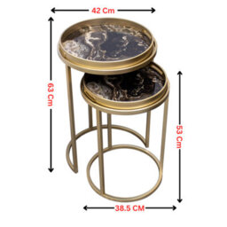 Maison Des Cadeaux Golden Nesting Table Set With Decorative Marble Effect Glass Top - thumbnail 7