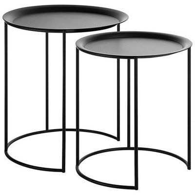 Beliani Set Of 2 Side Tables Twins Metal Black - image 1