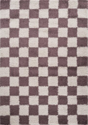 Chester Living Room Shaggy Area Rug Modern - Contemporary Checkered Design - Hallway Runner Indoor Rug Lilac 160X230 Cm - thumbnail 2