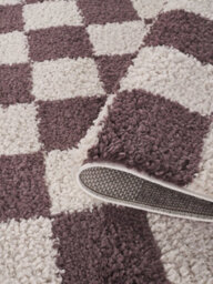 Chester Living Room Shaggy Area Rug Modern - Contemporary Checkered Design - Hallway Runner Indoor Rug Lilac 160X230 Cm - thumbnail 3