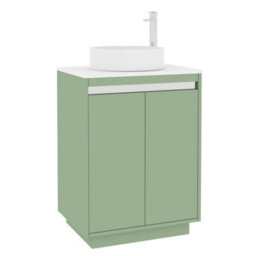 Royal Bathrooms Orion 600mm Mint Sage Floor Standing Vanity Unit 2 Door With Plain White Undrilled Worktop & Chrome Accent Trim - thumbnail 6
