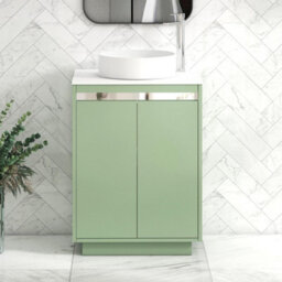 Royal Bathrooms Orion 600mm Mint Sage Floor Standing Vanity Unit 2 Door With Plain White Undrilled Worktop & Chrome Accent Trim - thumbnail 2