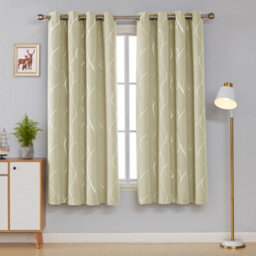 Deconovo Blackout Curtains, Thermal Wave Line Foil Printed Eyelet Curtains For Bedroom 52 X 90 Inch, Beige, 1 Pair - thumbnail 2