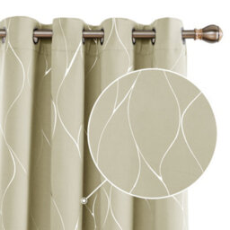 Deconovo Blackout Curtains, Thermal Wave Line Foil Printed Eyelet Curtains For Bedroom 52 X 90 Inch, Beige, 1 Pair - thumbnail 6