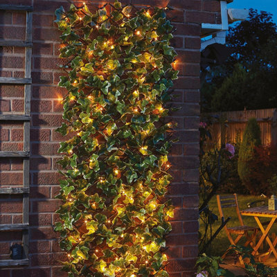 Faux Ivy Trellis With 50 Solar Powered Led Lights - Vertical Or Horizontal Outdoor Garden Wall Or Fence Decoration - H180 X W60Cm - image 1