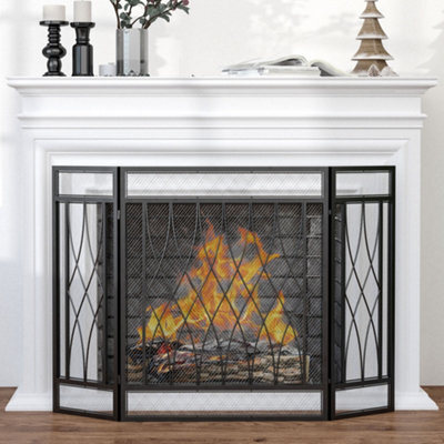 HOMCOM 126Cm 3-Panel Metal Folding Fireplace Screen Protective Guard Child Pet Home - image 1