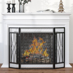 HOMCOM 126Cm 3-Panel Metal Folding Fireplace Screen Protective Guard Child Pet Home