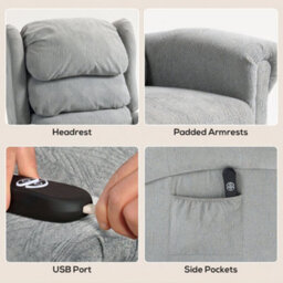 Homcom Power Lift Recliner Chair For Elderly With Remote Control, Grey - thumbnail 6