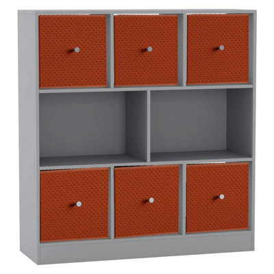 Urbn-Living Grey, Orange - Asymmetrical 8 Cube Bookcase Unit W/ 6 Drawer Inserts - image 1