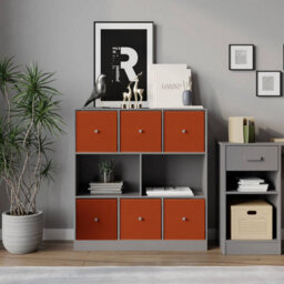 Urbn-Living Grey, Orange - Asymmetrical 8 Cube Bookcase Unit W/ 6 Drawer Inserts - thumbnail 3
