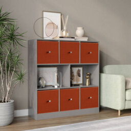 Urbn-Living Grey, Orange - Asymmetrical 8 Cube Bookcase Unit W/ 6 Drawer Inserts - thumbnail 2