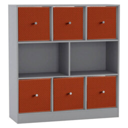 Urbn-Living Grey, Orange - Asymmetrical 8 Cube Bookcase Unit W/ 6 Drawer Inserts - thumbnail 1
