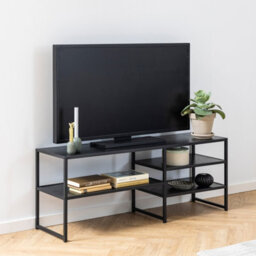 Furniture To Go Seaford Black Metal Open Tv Unit With 3 Black Shelves - thumbnail 4