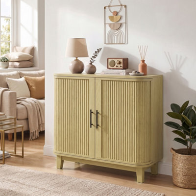 Homcom 80Cm Modern Sideboard With 2 Curved Doors And Adjustable Shelf, Oak - image 1