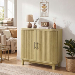Homcom 80Cm Modern Sideboard With 2 Curved Doors And Adjustable Shelf, Oak - thumbnail 1